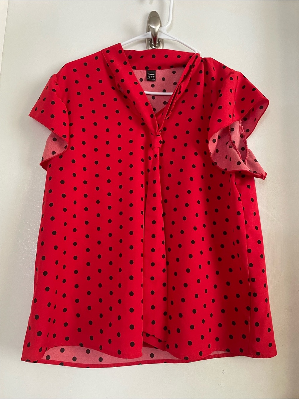 Anne Klein Red Polka Dot Flutter Sleeve Blouse